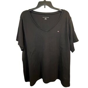 Tommy Hilfiger Mens 2X Black V-Neck Short Sleeve Flag Logo T-Shirt W7RH0139 NEW